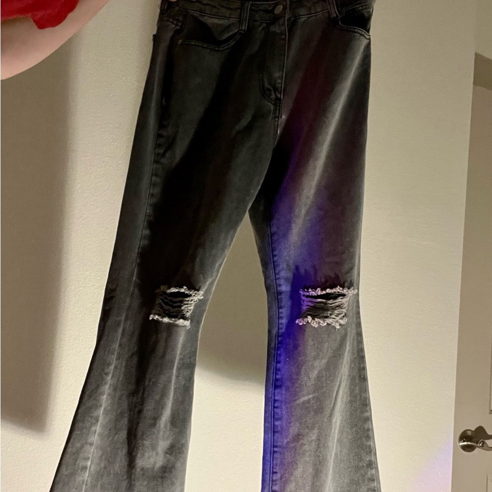 gray washed flare jeans
